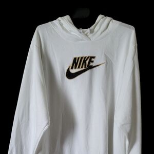 Nike Women's White and Black Logo Hoodie